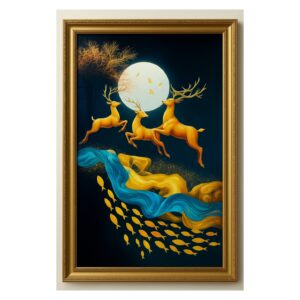 Moonlit Harmony – Golden Deer in Motion