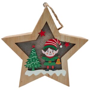 Wooden Santa Star Hanging Light